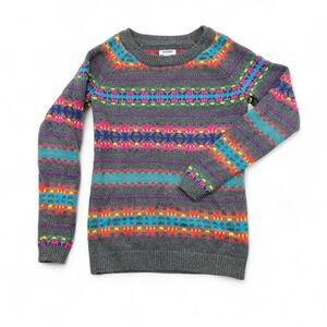 Old Navy Gray Multicolor Fair Isle Knit Sweater Pullover XS Cozy Winter Retro